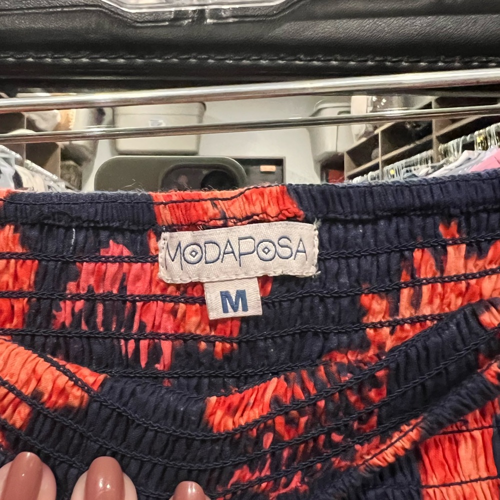 Floral Smocked Maxi Dress in Navy and Orange - Picture 3 of 6